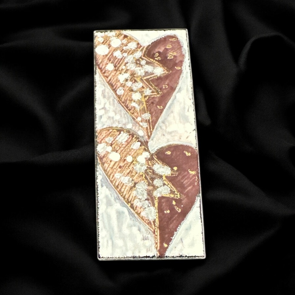 90's Handmade Resin & Wood Pin Brooch Brown Heart by Clark Works 3"x1"
